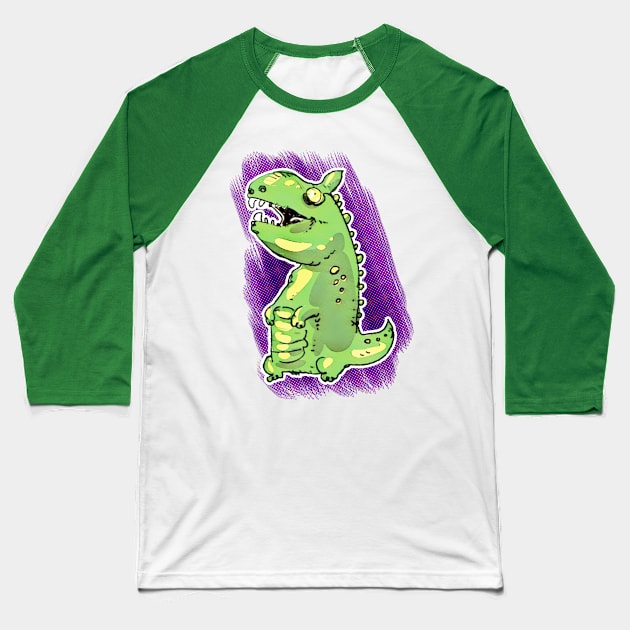 little green dinosaur cartoon Baseball T-Shirt by anticute